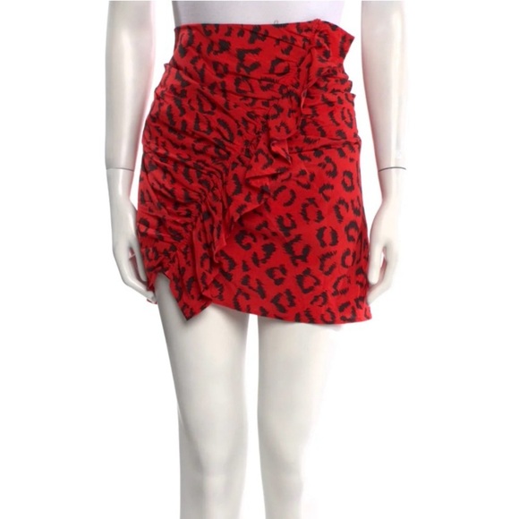 A.L.C. Geller Red Leopard Silk Ruffle Mini Skirt | 8 - Picture 2 of 6